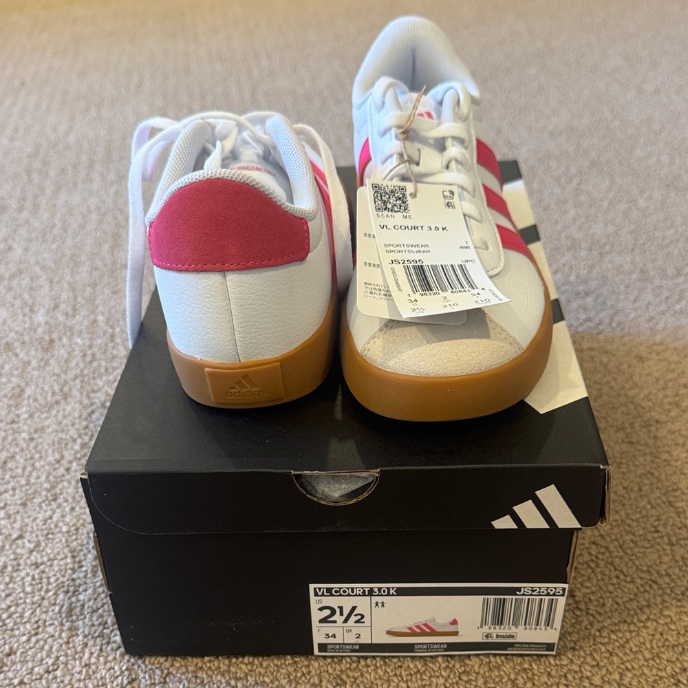 Adidas Kids' White and Pink Sneakers with Gum Sole - Picture 2 of 3